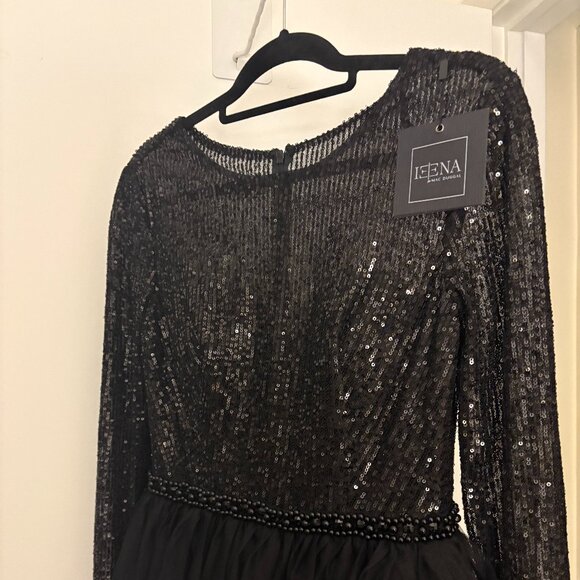mac duggal sequin tiered long sleeve tulle dress Mac Duggal Beaded Tulle Long-Sleeve A-Line Gown